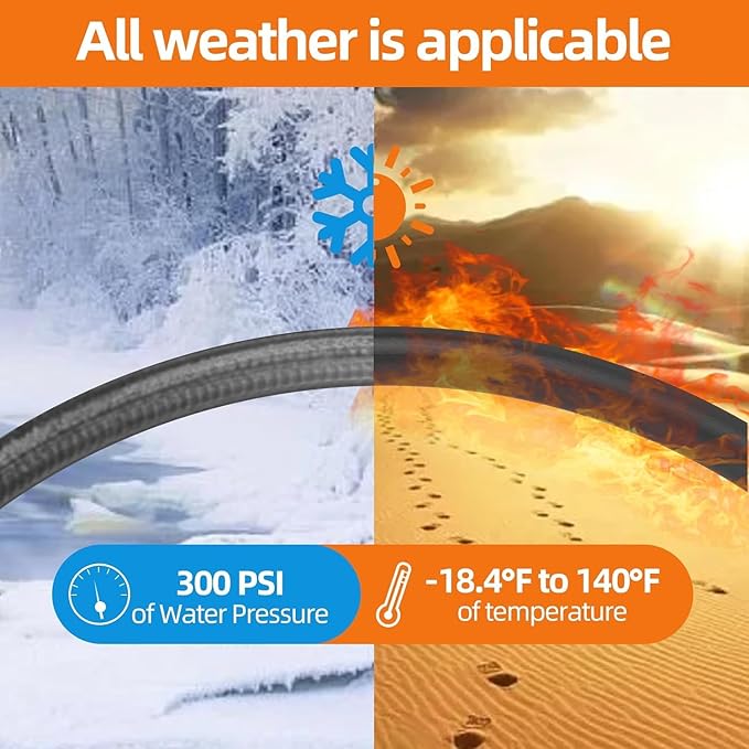 SPECILITE Garden Water Hose 150 ft x 3/4 in Heavy Duty, Flexible and Lightweight, Burst 600 psi, Kink-less Hybrid Rubber Pipe for Backyard, 3/4'' Brass Fittings, Black