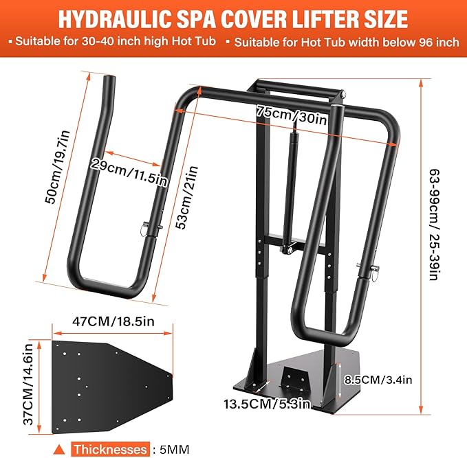Cover Lifter,Hot Tub Cover Lifter Undermount,Spa Cover Lift,Heavy Duty Hot Tub Cover Lifter Hydraulic Removal System Adjustable U-Arms Reinforced Brackets,Undermount Design Works with All Spa Shapes