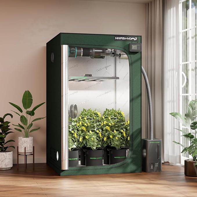 MARS HYDRO 4x4 Grow Tent Pro,48"x48"x80" 2000D Thickened Polyester Canvas & High Reflective Mylar,Larger Observation Window,Controller & Socket Hanger,for TSW2000/FC4800/FC-E4800 Indoor Plant Growing