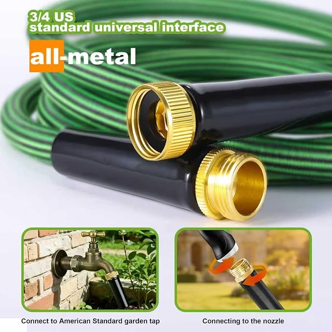 Garden Hose 75 FT-Triple-layer pipe, Heavy Duty Water Hose with solid Aluminum Fittings, Ultra-Lightweight and Flexible, Abrasion-Resistant, Rust-Resistant,Watering and Cleaning for Outdoor