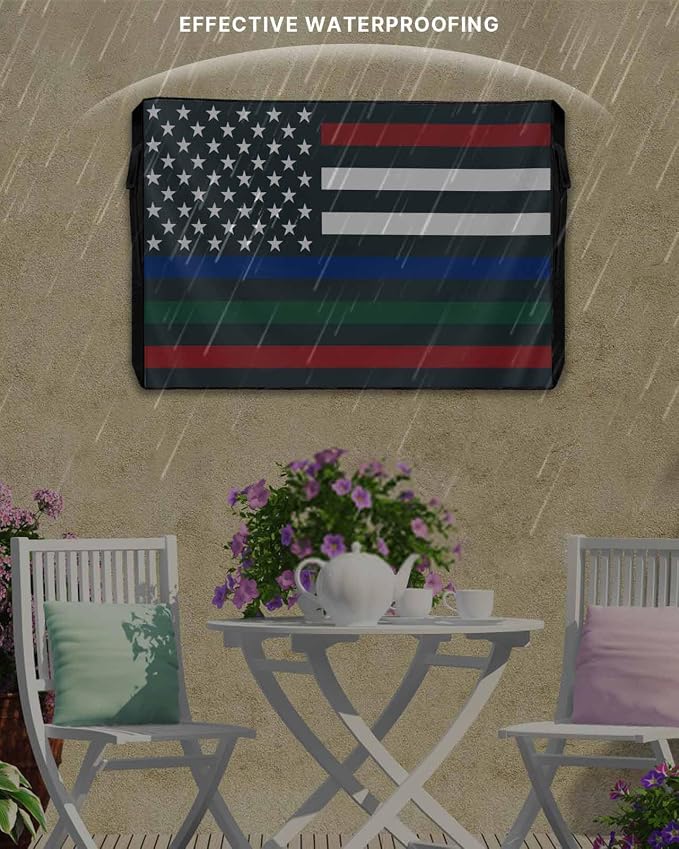 American Flag Outdoor TV Cover 48 to 50 In Weatherproof, Red Green Blue Stripes 600D Oxford TV Covers with Waterproof Zipper, USA Flag Outside Flat TV Screen Protector Size 48"W x 30"H x 4.5"D