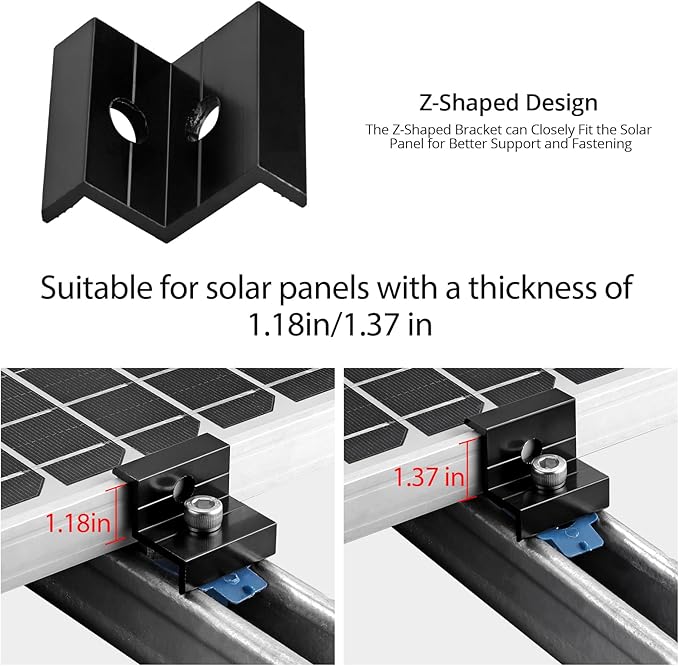 Anbte 20pcs Solar Panel End Clamp for Standard Unistrut, Aluminum 30mm/35mm Solar Panel Brackets with Nuts Bolts, Solar Panel Mounting Kit for Metal Roof, Tin Roof, Flat Roof, Sheet Roof, RV, Black