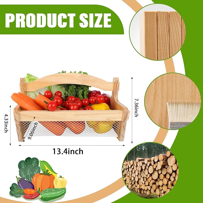 Garden Hod Harvest Basket with Rustproofed Mesh Wire for Vegetable Gardening and Farmhouse Decor,Picnic Basket Gardener Gift Spring for Washing Holding(13.4"L X 9.06"W X 4.33"H)