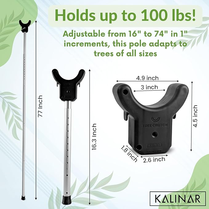 Adjustable Aluminum Tree Support Pole with Branch Crutch – Prevents Fruit Tree Branch Breakage – Holds Up to 100 lbs – Adjusts to 16”-74” for Leaning Trees (2-Pack)
