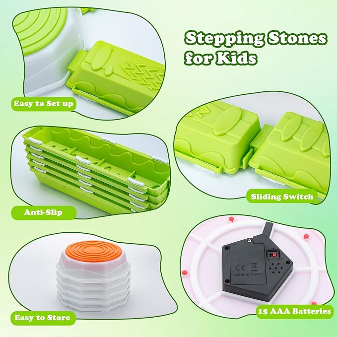 Light Up Stepping Stones for Kids, 15 piece Balance Beams Toddler Stepping Stones Obstacle Course Sensory Toys with Game Spinner and Card for Indoor Outdoor Toys Gifts for 3 4 5 6 7 8 9 Years Old Kids