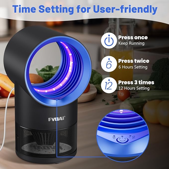 Fruit Fly Trap for Indoors, Fly Traps for Home Gnat Traps House Indoor, Indoor Insect Trap with Time Setting, 10 Sticky Glue Boards (Blue)