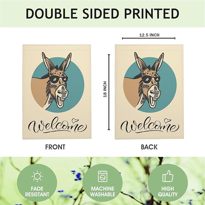 Mugod Funny Donkey Garden Flag 12.5x18" Vertical Double Sided, Donkey With Sunglasses Happy Wildlife Yard Garden House Flag for Outdoor Indoor Decoration