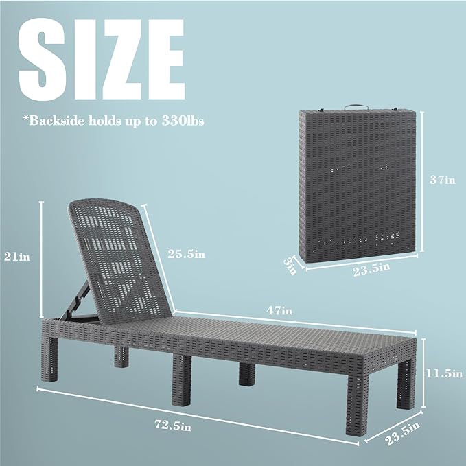 DIMAR GARDEN Outdoor Chaise Lounge,Resin Pool Lounge Chair Waterproof Recliner,Gray