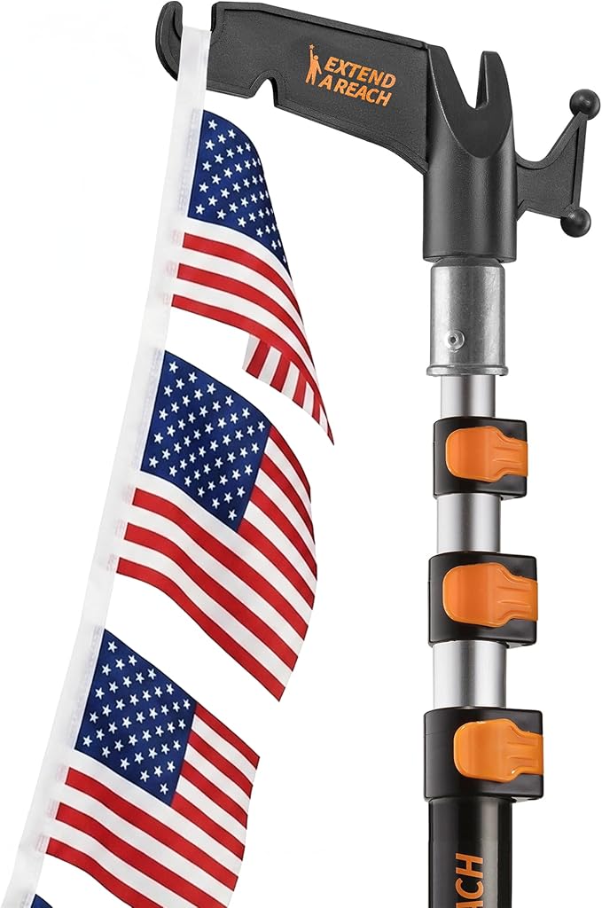 4-12 ft Long Telescopic Extension Pole with Utility Hook // Telescoping Pole for Christmas Lights Installation, String Lights, Birdfeeders // Lightweight and Sturdy // Christmas Light Pole with Hook