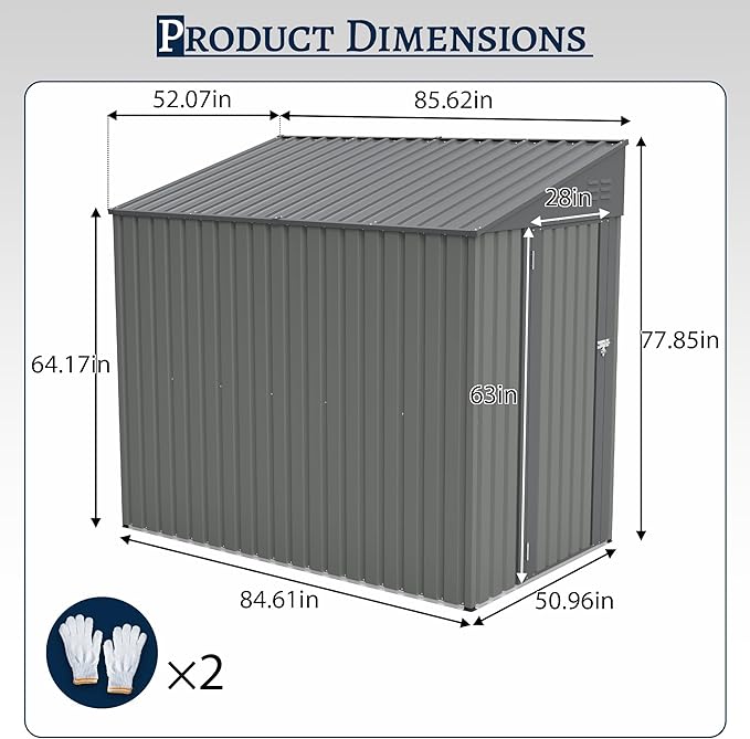 YOPTO 4x7 FT Outdoor Storage Shed Lean to Shed,Metal Shed W/Lockable Door & Air Vent,All Weather Waterproof Garden Tool House W/Reversible Installation,for Backyard,Patio,Lawn,Olive Gray