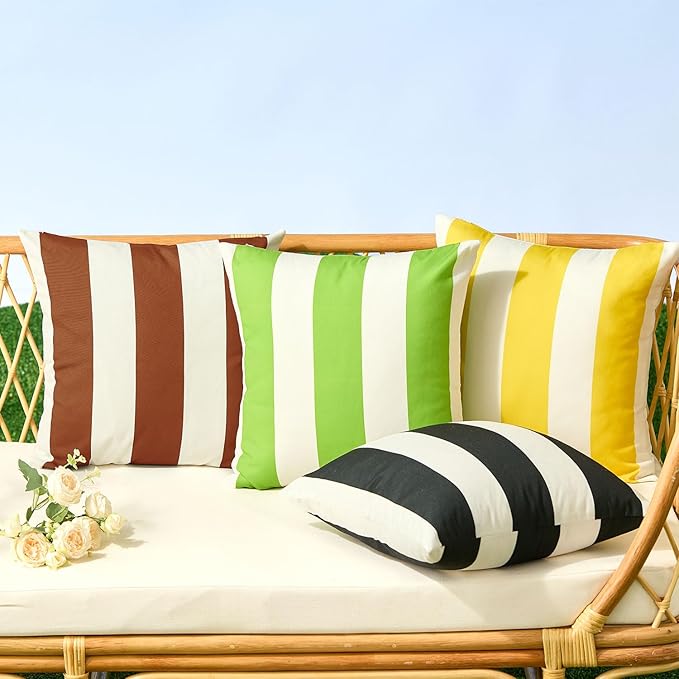 Allorry Outdoor Pillow Covers 16x16 Set of 2 Rust Striped Decoration Throw Pillow Covers for Spring Fall Outdoor Waterproof Garden Patio Furniture Sofa Bed Home Decor JB007-J16