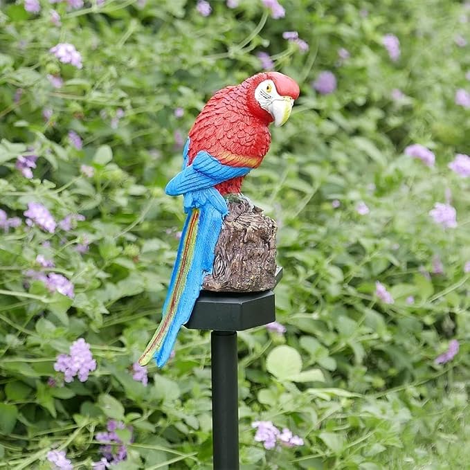 Parrot Decor Garden Solar Light Cute Figurine Animal Outdoor Stakes Decorative Waterproof LED Decorations for Patio Yard Decoration Porch Lawn Ornaments Red