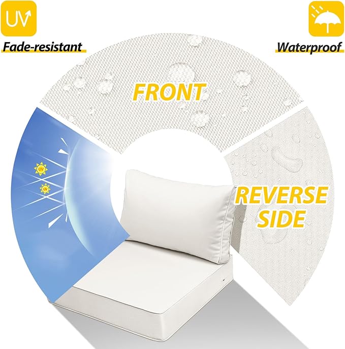 AAAAAcessories Outdoor Seat Cushions for Chairs, Fade-Resistant, Waterproof Patio Furniture Replacement Cushions, 25.5" x 25.5" x 5" + 25.5" x 13.5", Creamy White