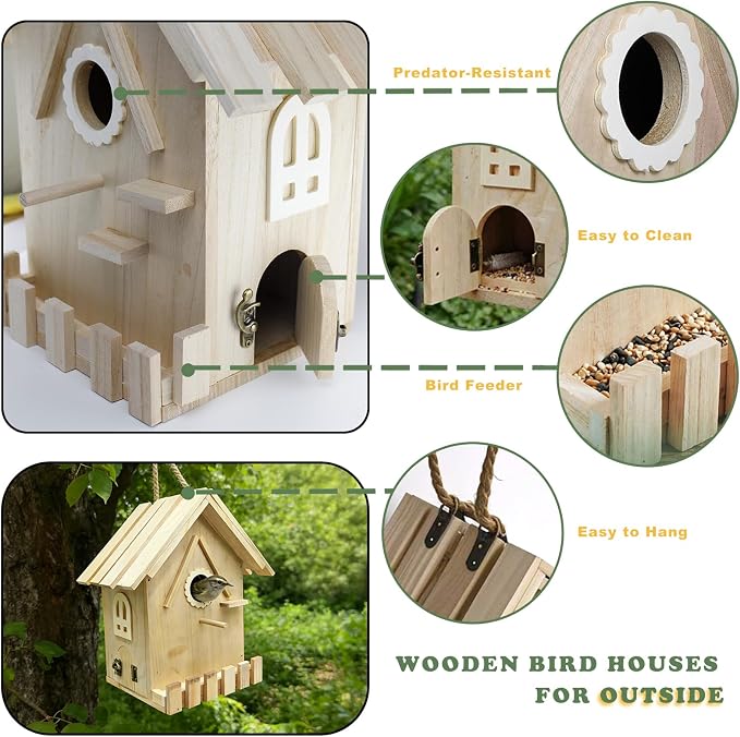 Large Wood Bird Houses for Outside Clearance,Woodworking Adult Crafts & DIY Bird House,Build it Yourself Birdhouse for Adults and Kits to Build, Hanging Birdhouse for Garden Yard Decor Gifts (2 Pack)