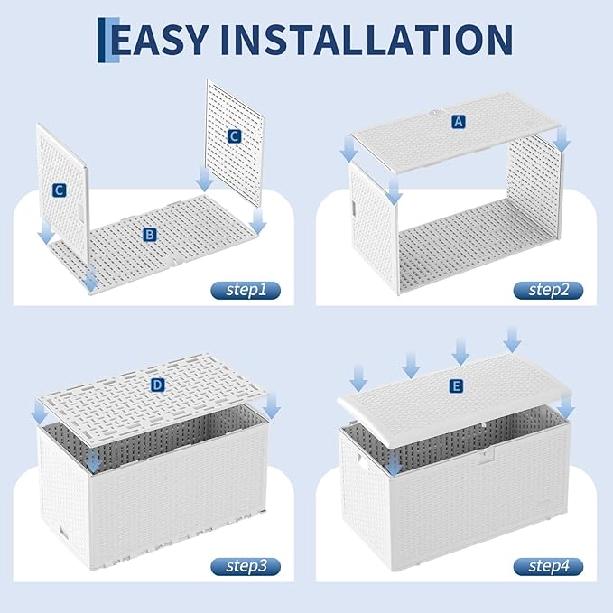 99 Gallon Waterproof Large Resin Deck Box Indoor Outdoor, Lockable Storage Container for Patio Furniture Cushions, Throw Pillows, Garden Tools, and Pool Floats, White