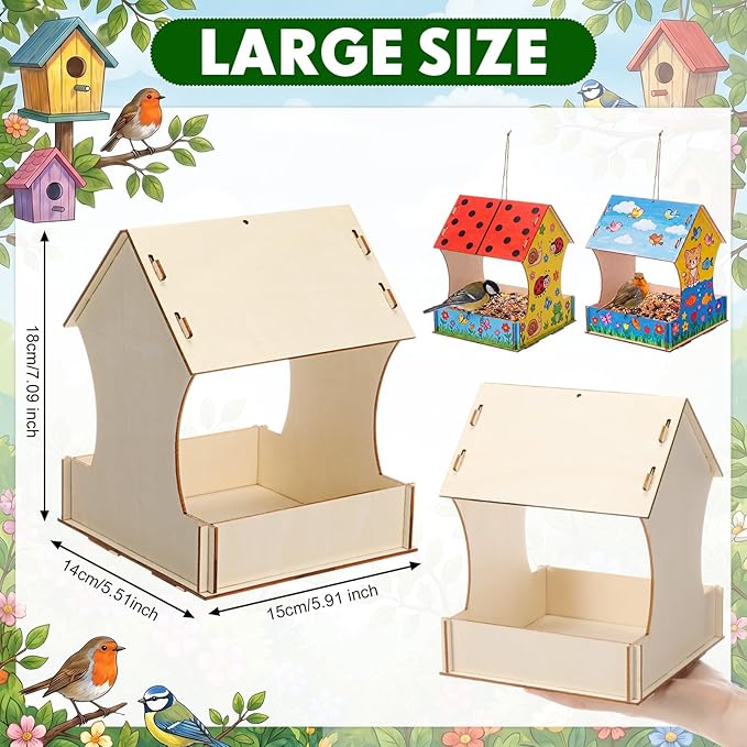 DoubleFill 12 Pack Wooden Bird Feeder Kits, DIY Bird House Kits, Build and Paint Craft for Adults, Unfinished Birdhouse Wood Craft for Educational Fun Art Outdoor Activities Gift