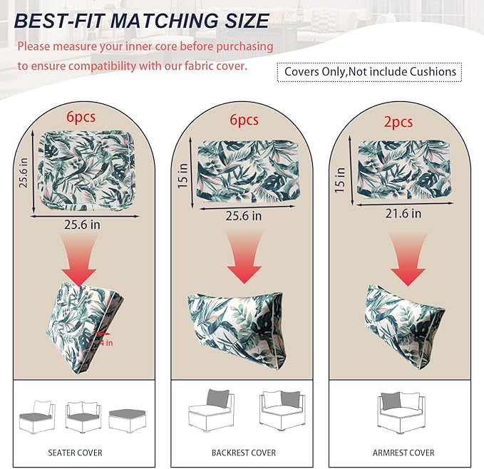 Outdoor Cushion Covers for Patio Furniture, Patio Cushion Covers Replacement with Zipper, Waterproof & Fade Resistant,Only Cover (Flower Color 1, 25.6Lx25.6Wx4H - Only Covers)