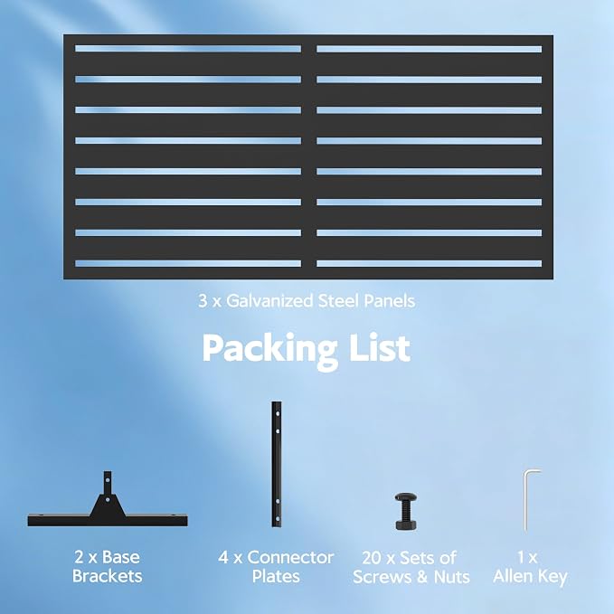 Garvee 72" H x 47" W Outdoor Metal Privacy Screen, 6FT Decorative Privacy Fence Freestanding Panels with Stand, Room Dividers, Patio Metal Screen Panel for Garden Yard Balcony Deck, Black