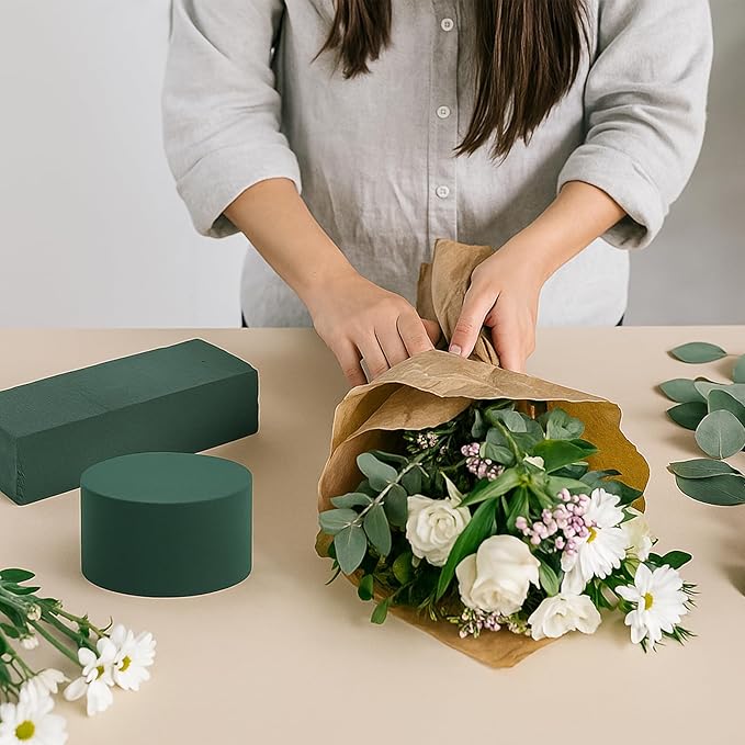 Pangda 12 Pcs Floral Foam Blocks and Round Block, Green Wet Dry Flower Foam for Fresh Artificial Flower Arrangement, Florist Supplies for Diys Arts Crafts Weddings Home Garden Decoration