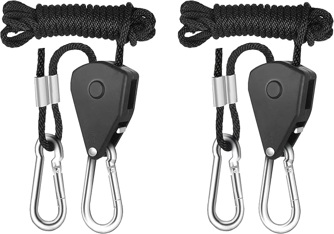 YSSOA 1 Pair 1/8 inch Grow Light Hangers Adjustable Heavy Duty Rope Hanger for Grow Light Fixtures & Garden, 8 Feet Long & 150lbs Weight Capacity Black