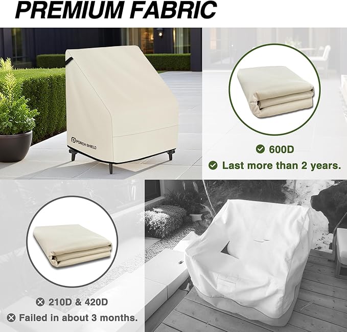 Porch Shield Patio Chair Covers - Waterproof Outdoor Lounge Deep Seat Lawn Chair Cover 2 Pack - 30W x 33D x 34H inch, Beige