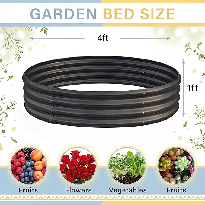 Land Guard Galvanized Raised Garden Bed, Planter Raised Garden Beds Outdoor, Round Clearance Raised Garden Beds for Gardening Vegetables 4x4x1ft (Gray)……