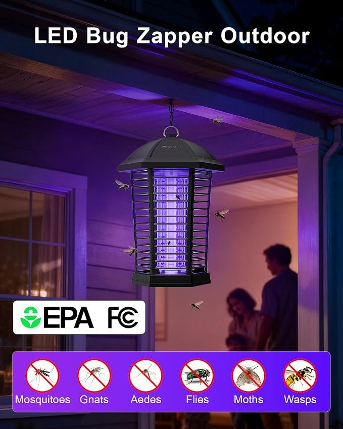 WowCatch LED Bug Zapper Outdoor, IPX4 Weatherproof, Up to 50,000 Hrs Lifespan (No Bulb Replacement) Mosquito Killer, 4200V Electric Fly Zapper for Open Patios, Backyard, Home, Camping