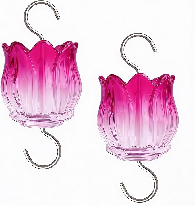 Glass Ant Moat for Hummingbird Feeder - 2PC x 3 OZ Gradient Fuschia Tulip Insect Guard with Large Capacity
