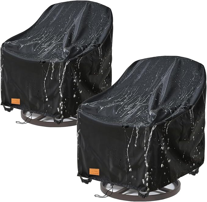 Outdoor Swivel Chair Covers Waterproof 2 Pack, Outdoor Chair Covers Patio Furniture Cover for Deck Patio Swivel Chair Heavy Duty, 33 W x 35 D x 36 H inches,Black
