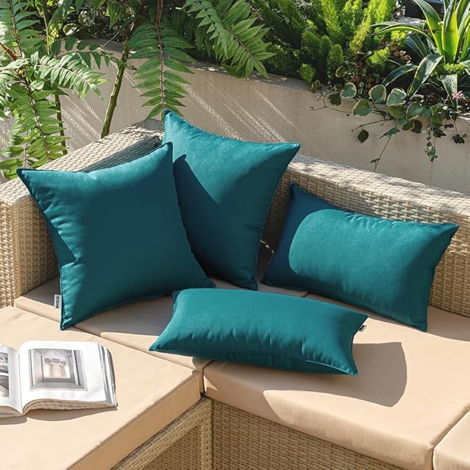 MIULEE Pack of 2 Decorative Outdoor Waterproof Pillow Covers Square Garden Cushion Sham Throw Pillowcase Shell for Spring Patio Tent Couch 18x18 Inch Teal Blue