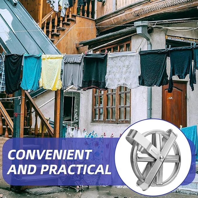 Clothesline Pulley 2 Pack Outdoor Laundry Clothes Hanging Rope Pulley with Rust-Resistant Iron and Deep Groove for Secure Drying Coats Blankets Shirts