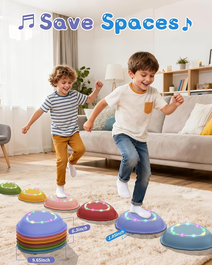 Rechargeable Stepping Stones for Kids, 6pcs Non-Slip Toddler Stepping Stones with Light&Music, Sensory Toys for Indoor and Outdoor Play, Gifts BalanceToys for Toddlers/Kids 3-5 Years Old