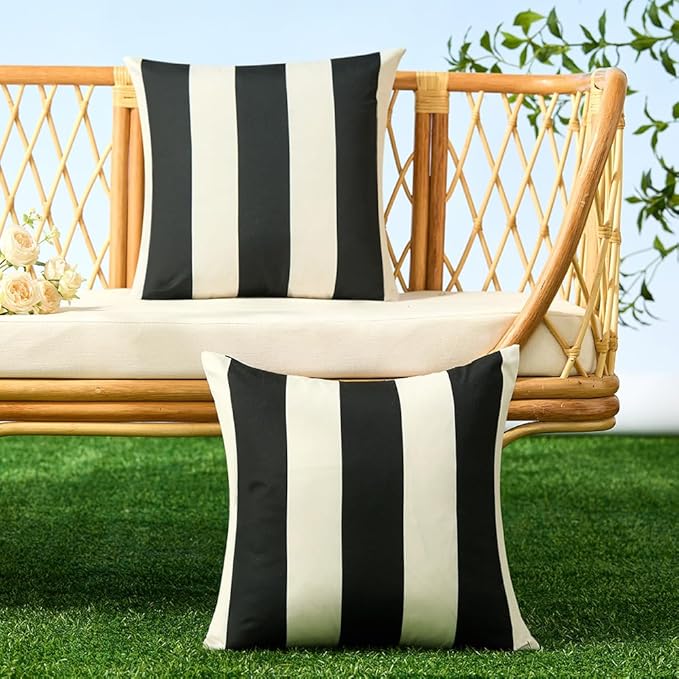 Allorry Outdoor Pillow Covers 16x16 Set of 2 Black Striped Decoration Throw Pillow Covers for Spring Summer Outdoor Waterproof Garden Patio Furniture Sofa Bed Home Decor JB007-A16