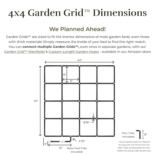 Garden Grid Watering System, 4x4 | Garden Watering System for Raised Beds - But Better | Pre-Assembled, Waters Every Plant Evenly, 1-Min Setup | Square Foot Gardening | US-Made | Standard 44"x44"
