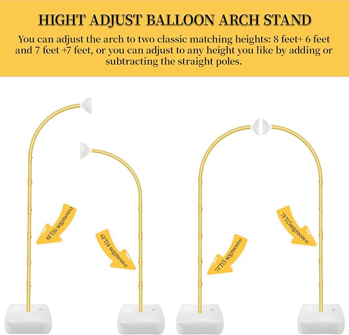 Balloon Arch Kit,Adjustable 8.2FT & 6FT Half Balloon Arch Stand with Base for Birthday Wedding Baby Shower Graduation Party Decorations(Gold)