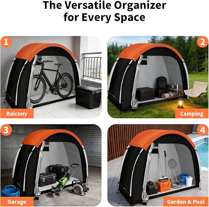 Bike Storage Tent with Rain Cover & Mesh Window, PU5000 Waterproof Bike Shed for 2 Bikes, Portable Outdoor Storage Shelter for Bicycle, Motorcycle, Lawn Mower, Garden Tools (6.6x2.6x5.6FT)