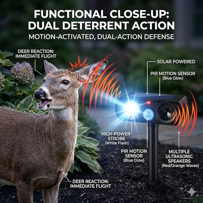 2026 Upgraded Sonic Fortress Pro Deer Repellent Devices,Feral Cat Deterrent Outdoor Solar Ultrasonic Animal Repellent with Motion Sensor&Flash Light, Raccoon Fortress Pro for Garden&Yard 2Pack