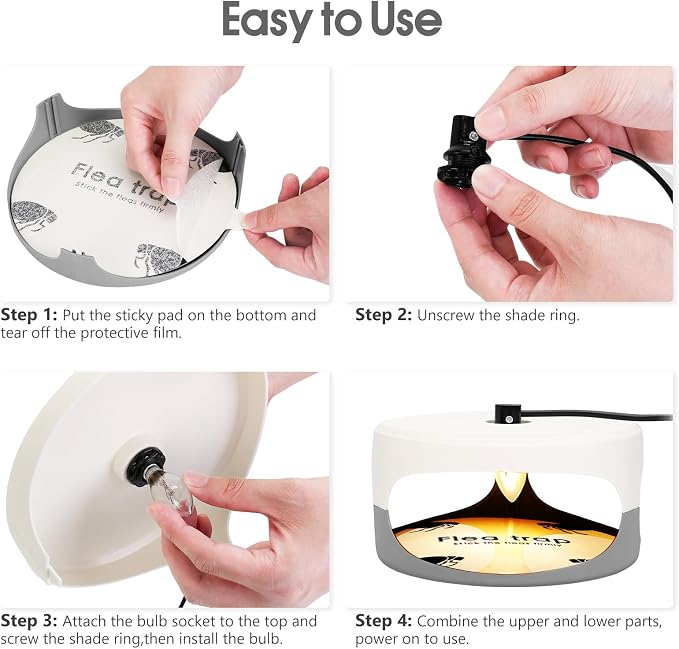 Flea Traps for Inside Your Home, 4 Pack Original Indoor Flea Light Bed Bug Killer w/ 12 Sticky Pads & 12 Light Bulb Refills Replacement, Odorless Insect Infestation Treatment Trap Lamp for Kid Pet