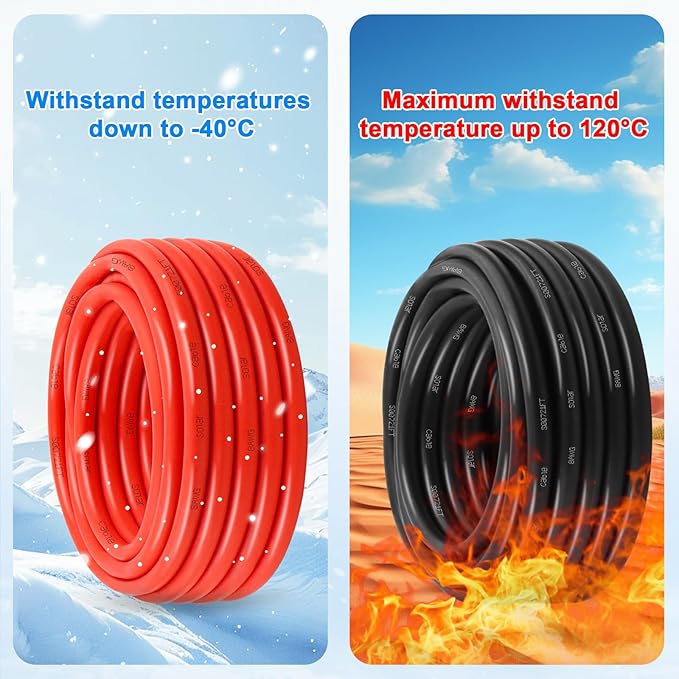 XRDS -RF 8AWG Solar Panel Wire 10mm², 2 Pack 200FT Red & Black Solar Extension Cable, PV Wire with Tinned Copper, Sunlight & UV Resistant, for Solar Panel, RV, Inverter, Battery, Off-Grid Systems