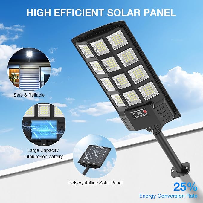 Solar Street Lights Outdoor Waterproof, 6500K 320° Wide Angle Flood Light, LED Solar Parking Light with Motion Sensor and Remote Control, Suitable for Street, Parking Parking lot-2PACK