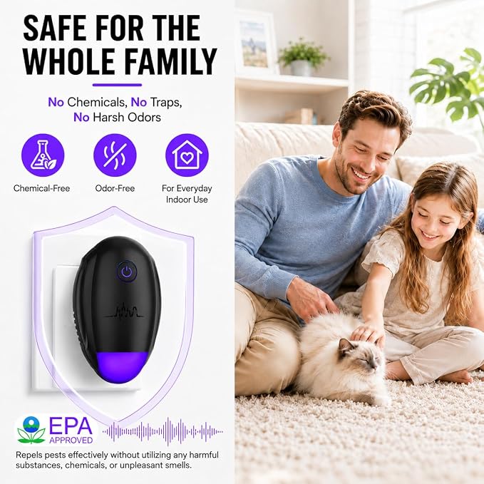 Upgraded Ultrasonic Repeller, Indoor Ultrasonic Repellent, Electronic Plug in Pest Control Device for Bugs, Mosquitoes, Roaches, Ants, Rodents, Mice, Spiders for Home, Warehouse, Garage