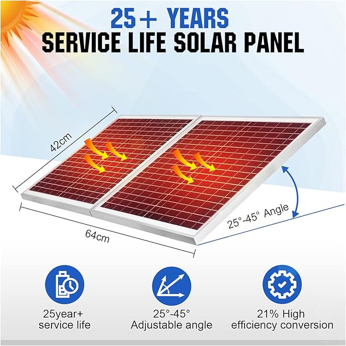 ECO-WORTHY 25W Solar Powered Attic Ventilator Gable Roof Vent Fan with 30W Foldable Panel - Fans for Home Attic, Greenhouse, RV or Outdoor, Ready-to-Use Fan,