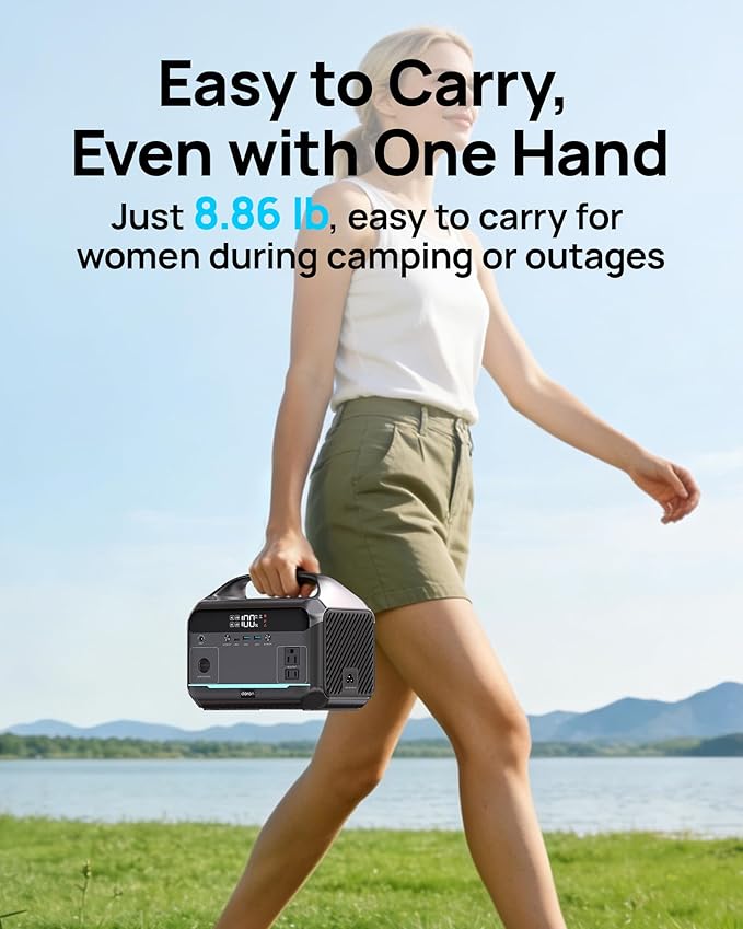 Portable Power Station 600W, 288Wh LiFePO4 Battery Solar Generator, Power Bank with AC Outlet 110V/ 1200W Surge, PD 100W Output Fast Charging for Outdoors Camping, Home Emergency, Hunting Blackout