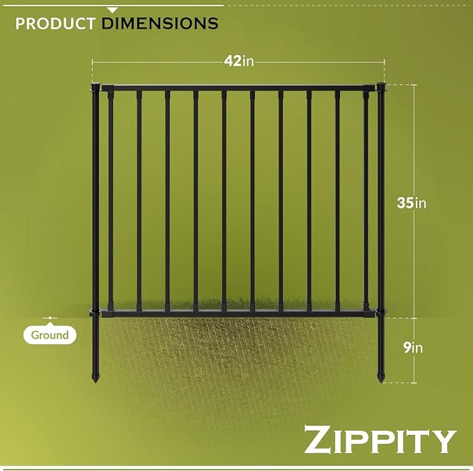 35in H x 42in W (2 Panels) No Dig Zippity Zurich Fence Kit, Poly-Steel Black Garden Fence for Small Dogs, 3ft High Yard and Garden Barrier Solution, Temporary Dog Panels for Outdoor Use, ZP19079