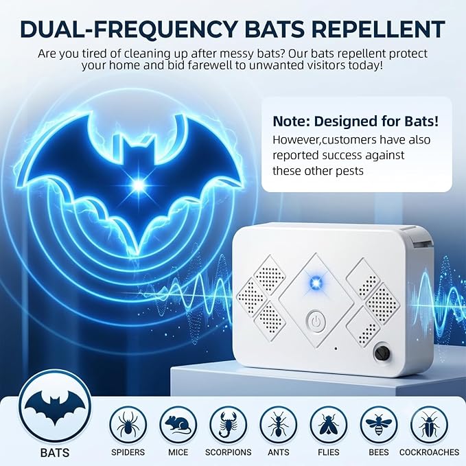 2026 Upgraded Ultrasonic Bat Repeller, 4 Pack USB Sonic Bat Repellent Indoor&Outdoor Covered, Rechargeable Battery Operated Bat Deterrent Device for Attic,Roof,Barn, Pet Friendly (White, Small)