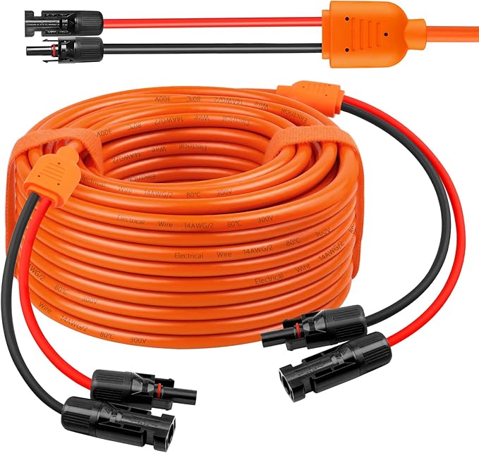 Solar Panel Extension Cable 50FT - MOOKEERF 10AWG+14AWG Solar Wire with Female & Male IP68 Waterproof Connector for RV, Photovoltaic Systems, Home, Boat, Solar Panels, Car