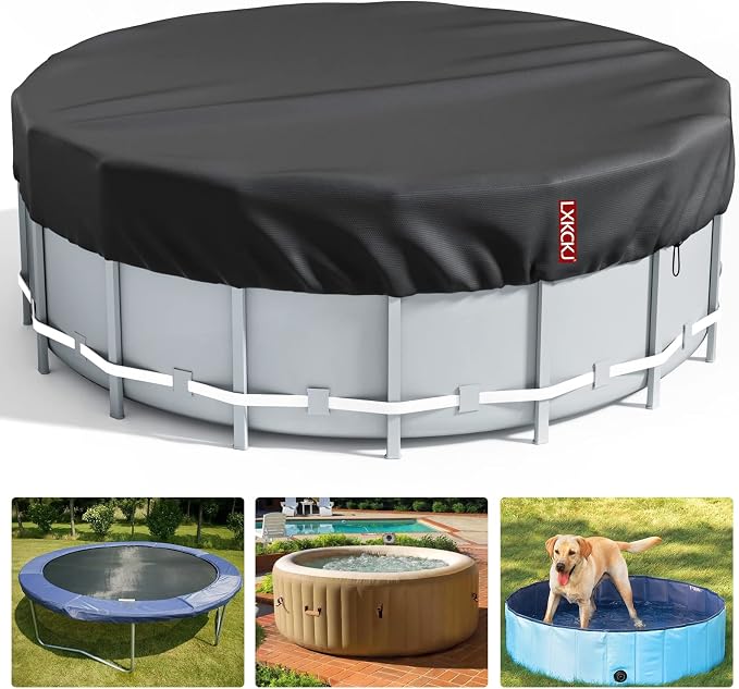 LXKCKJ 6 Ft Pool Cover for Above Ground Pools, Round 420D Oxford Tarp | Waterproof, Windproof, Tear-Resistant, UPF50+ UV Protection,Cuts Evaporation, for Small Pool / Hot Tub / Stock Tank