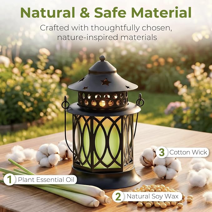 Citronella Candles Outdoor, 2 Pack Lemongrass Scented Soy Wax Candles with Metal Lantern Holder, Outdoor Candle Set for Patio Garden Camping Decor, Gift Set