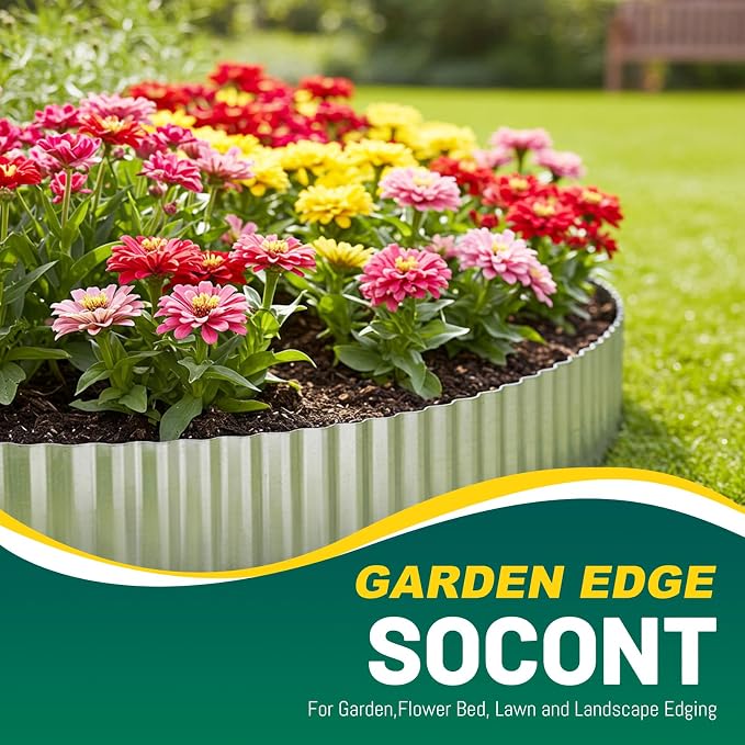 Corrugated Metal Garden Edging, 10"×20Ft Landscape Edging Border for Garden, Flower Bed, Lawn and Landscape Edging (Silver)