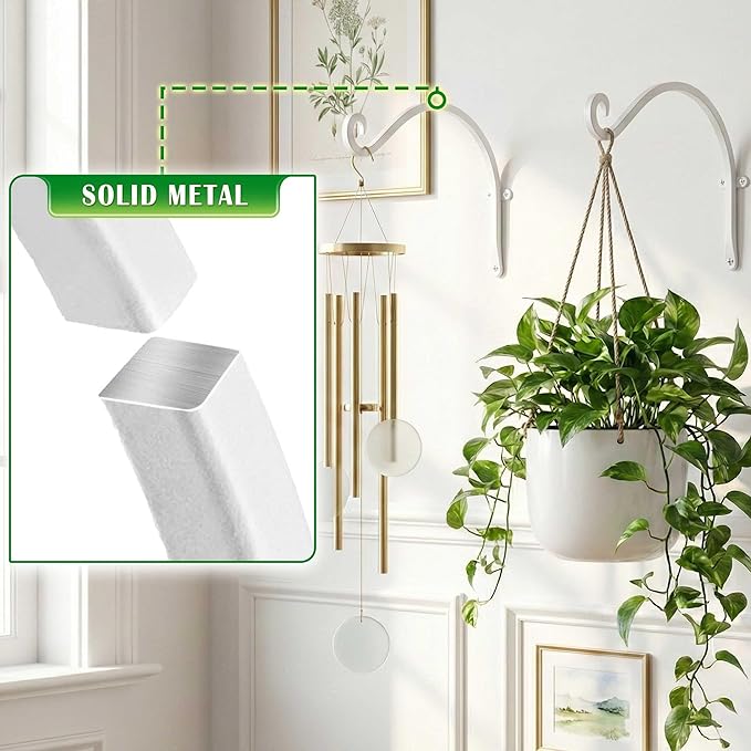 Lifyzoon Hanging Plant Brackets Outdoor: 50lbs Weight Capacity - Hanging Plant Hangers Wall Hooks 2 Packs, 12-Inch Wall Mount Brackets for Bird Feeder, Flower Baskets, White